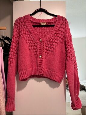 Altar'd State Rose Pink Bubble Stitch V-Neck Cardigan